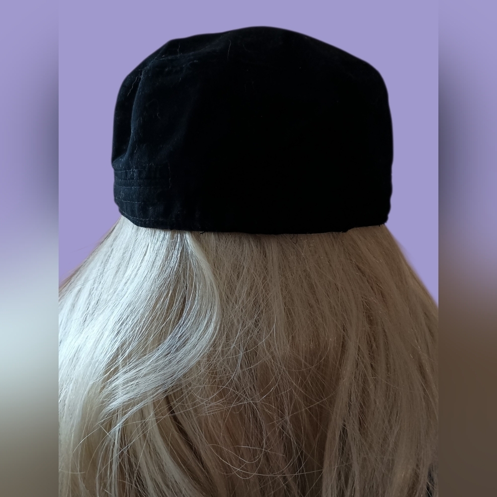 Original Vintage Kbethos Black Di tressed Cap W/Rhinestoned Crimson Cross EUC - Picture 3 of 6